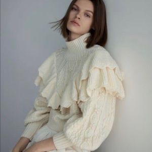 Zara cable knit ruffle sweater blogger fave